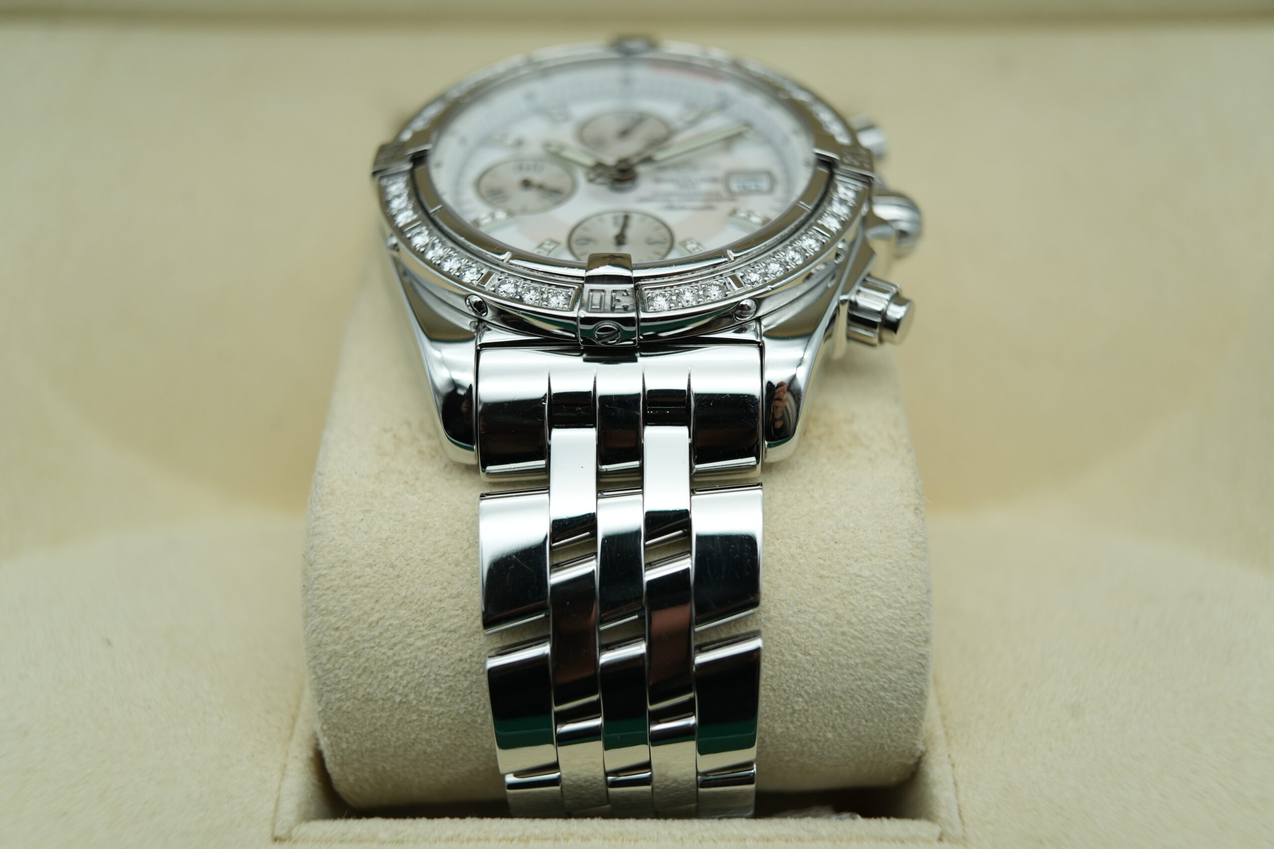 Breitling A1335653 Chronomat Evolution   Factory MOP Diamond Dial and Bezel