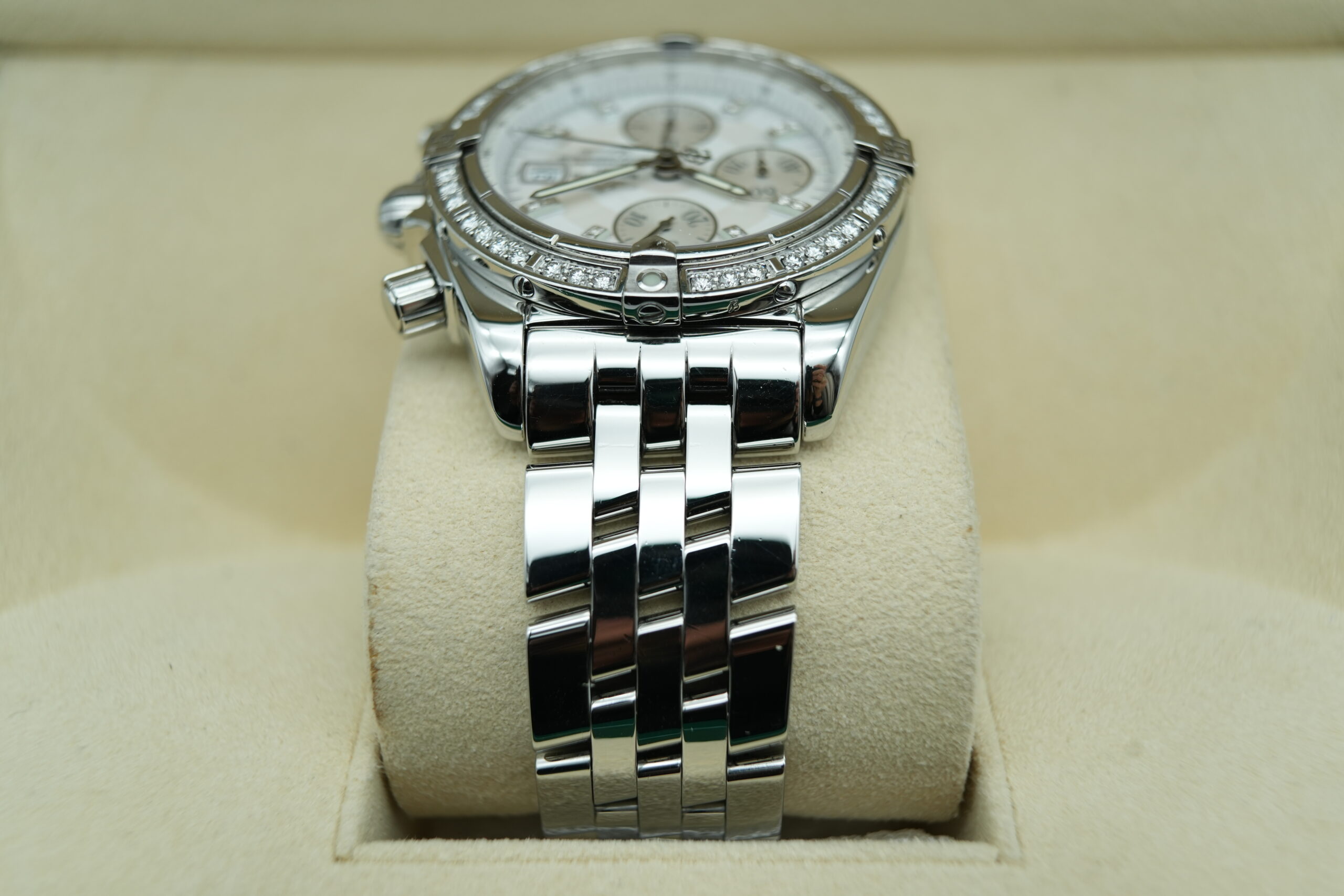 Breitling A1335653 Chronomat Evolution   Factory MOP Diamond Dial and Bezel
