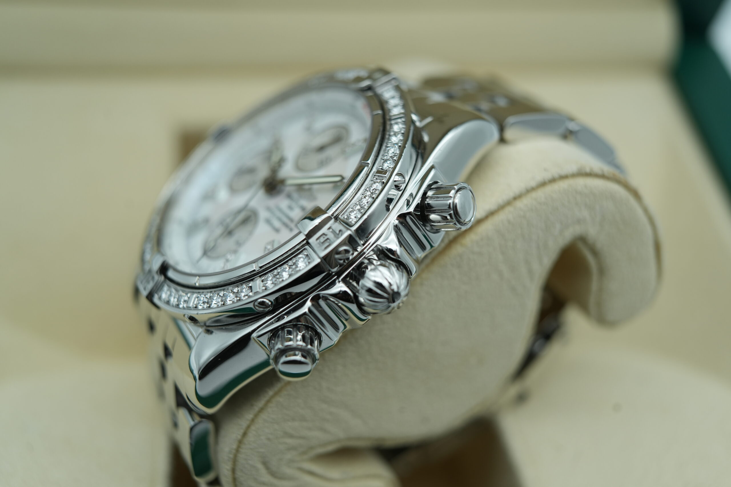 Breitling A1335653 Chronomat Evolution   Factory MOP Diamond Dial and Bezel
