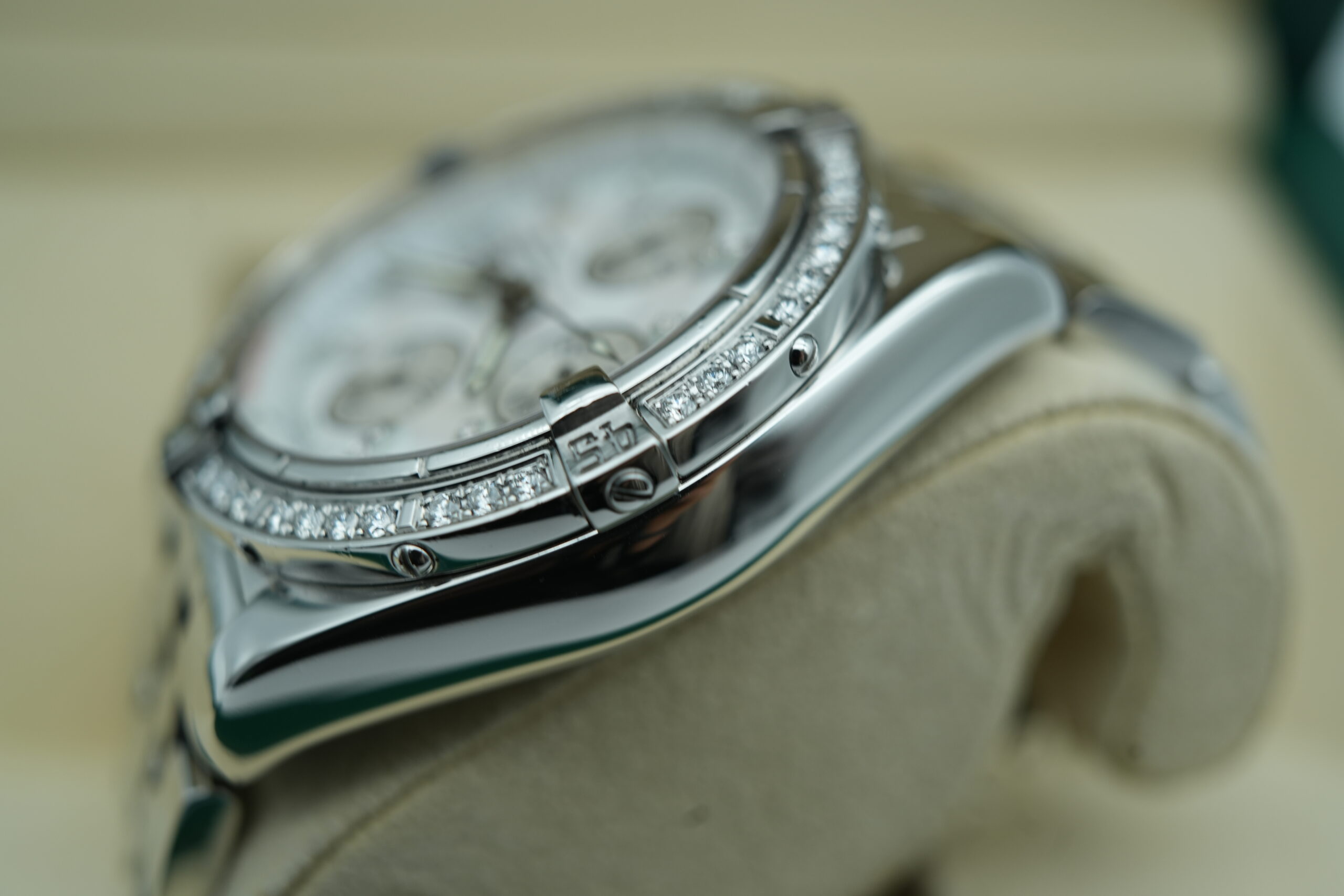 Breitling A1335653 Chronomat Evolution   Factory MOP Diamond Dial and Bezel