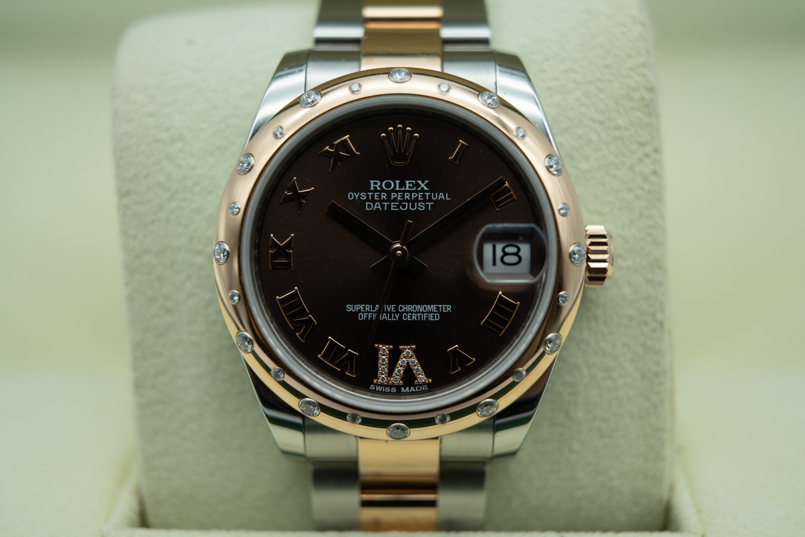 Rolex 178341 Rose Gold Chocolate VI Factory Diamond Bezel